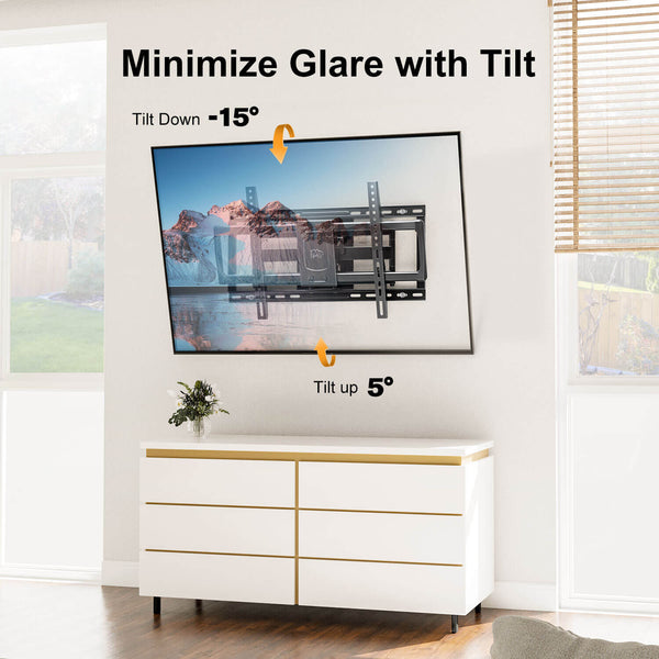 full motion TV mount tilts the screen 15° down for comfortable viewing