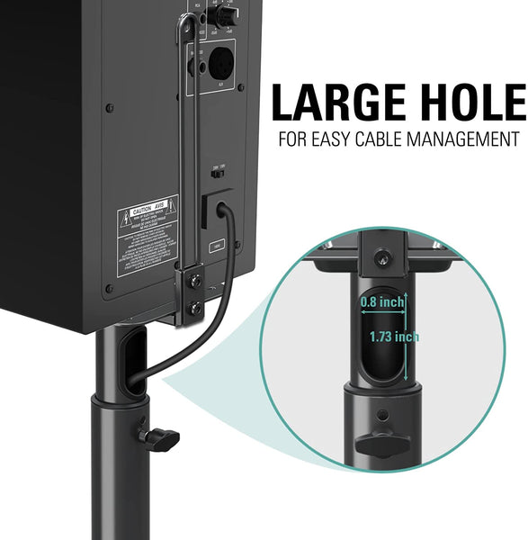 universal speaker stands designed with large hole for cable management