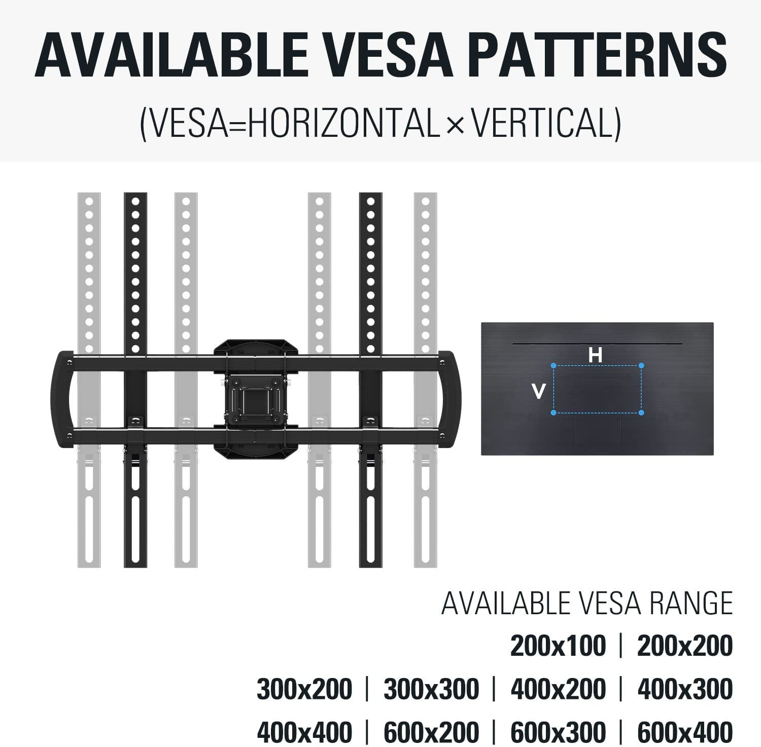 42'' TV wall mount for VESA form 200×100 to 600×400