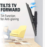 tilted TV wall mount tilts TV down up to 15° to redue glare