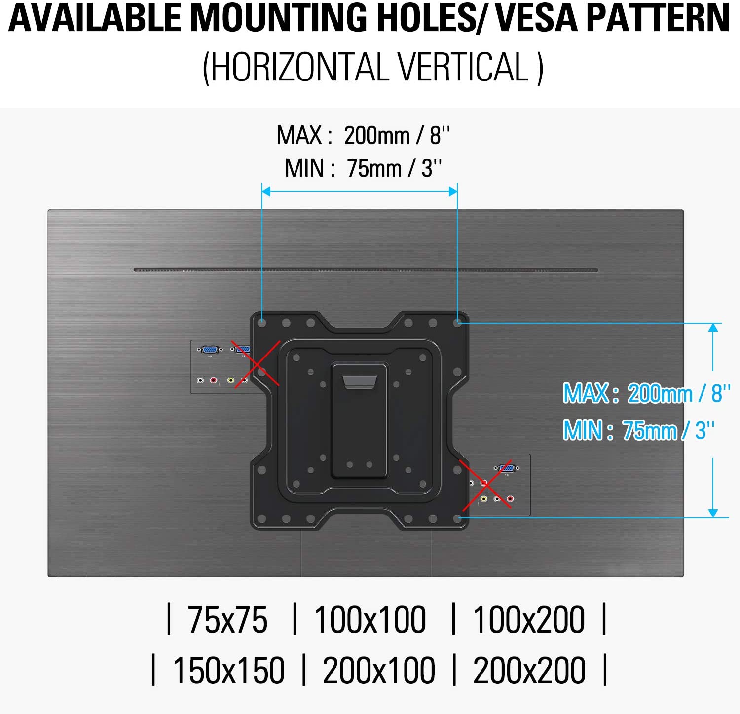 VESA mount 75×75 mm and 200×200 mm MD2413-S
