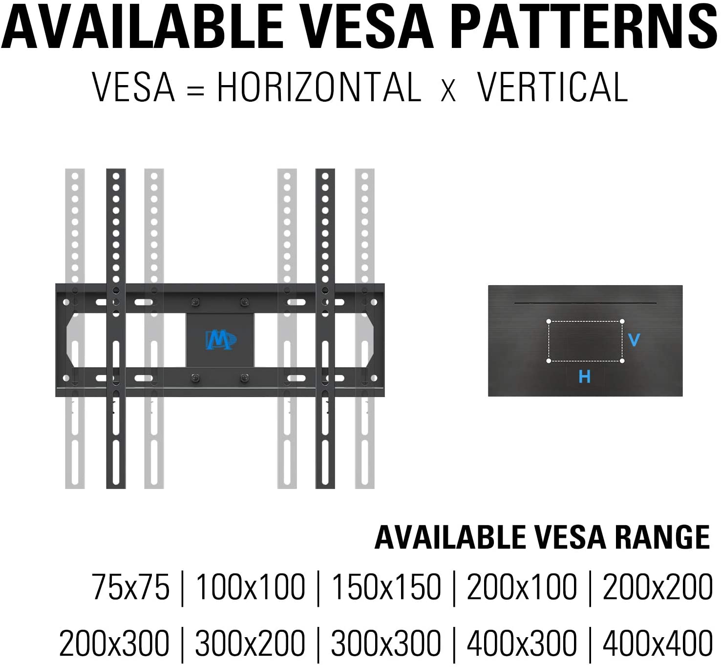 vesa mount fits VESA from 75×75 to 400×400
