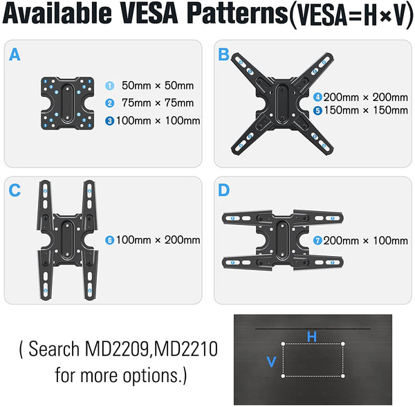 RV TV mount for VESA from 50×50 to 200×200