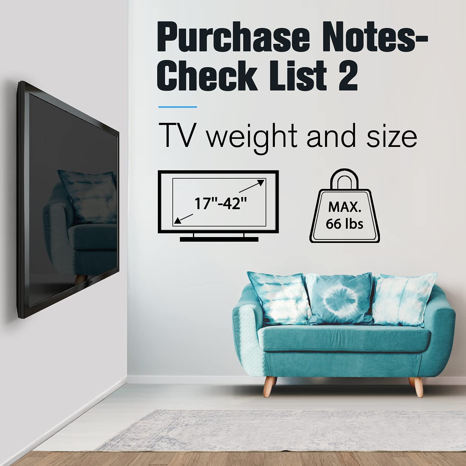 tv hanger works with 17''-42'' TVs loading up to 66 lbs.