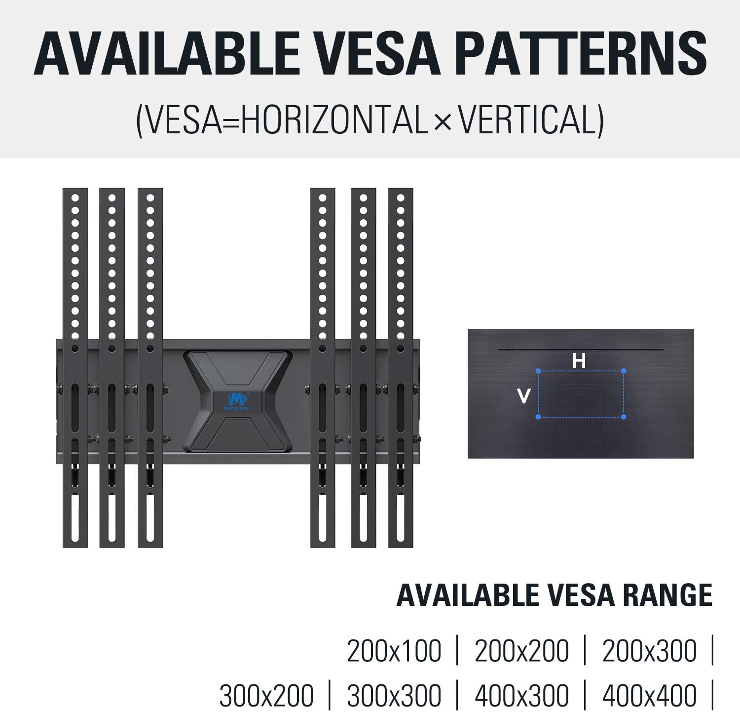 work with VESA from 200×100 to 400×400