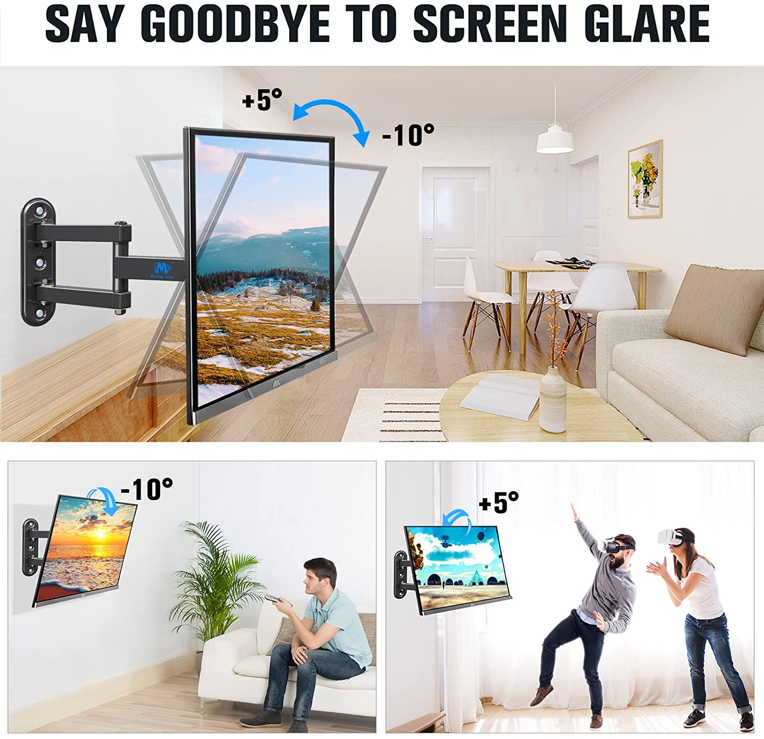 full motion tv mount tilts the TV down to reduce glare