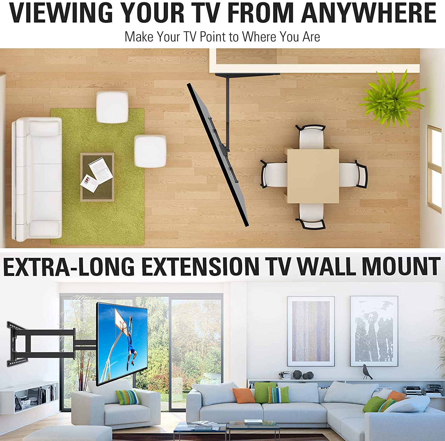 extending TV mount is perfect for corner mounting 
