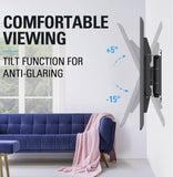 full motion TV mount tilts the TV to reduce glare
