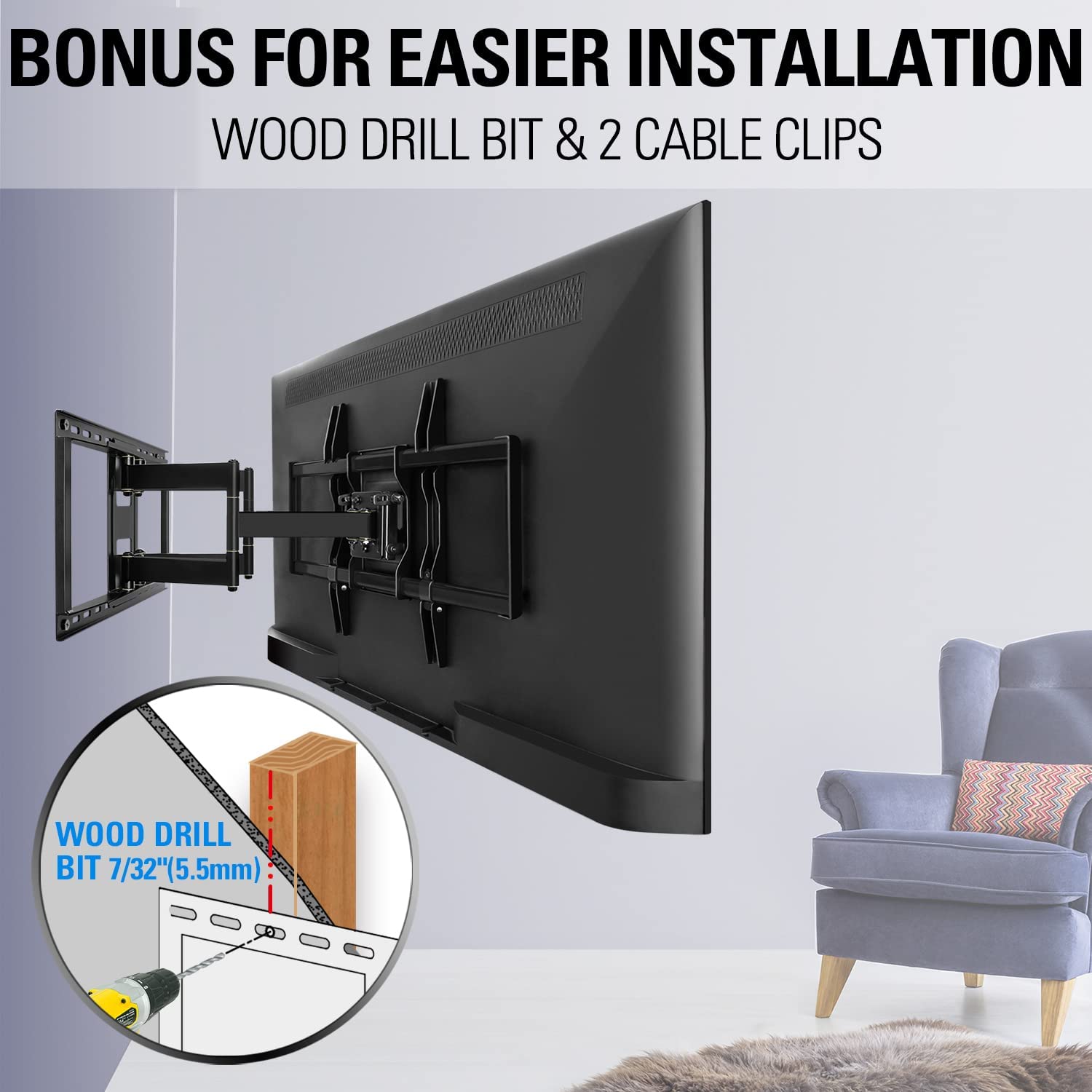 TV wall mount with wood drill bit for easier installation