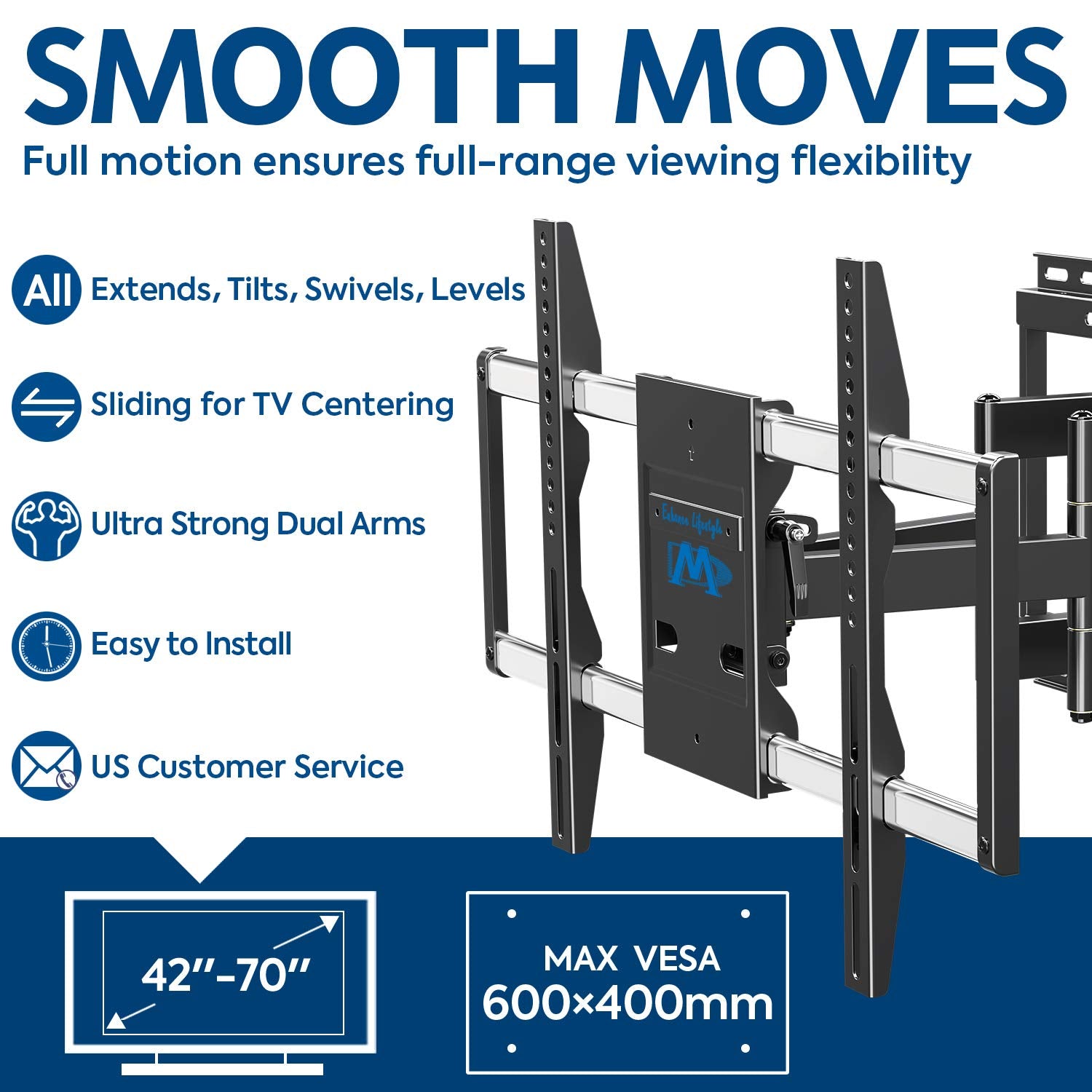 Full motion TV mount for 42-70 inch LG, Sony, Sumsung LED TVs-1