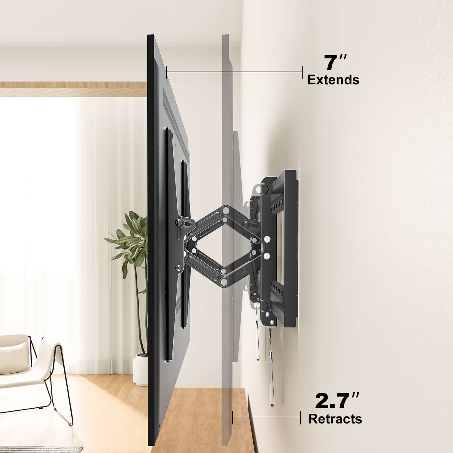 tilting wall mount with a 7'' extension for easy cable management