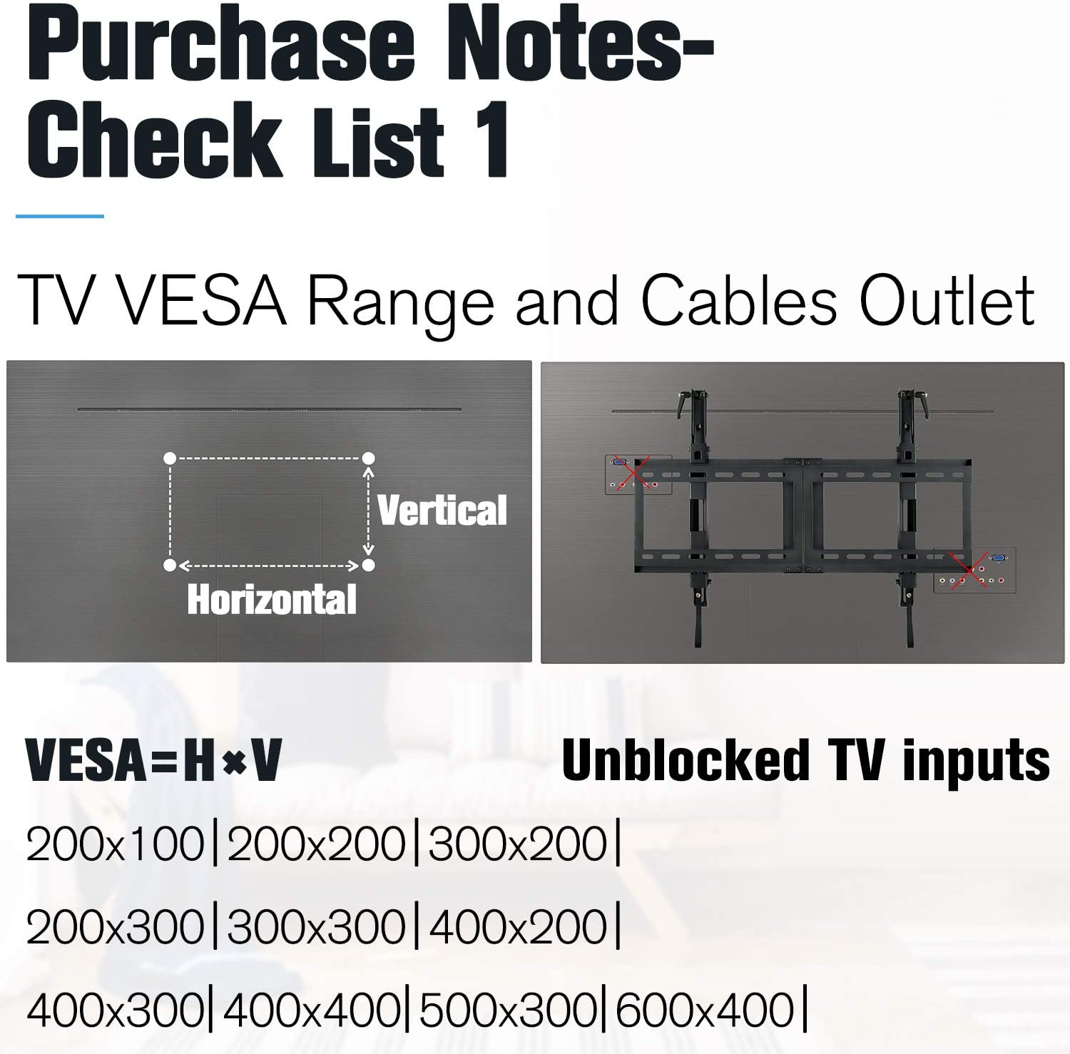 VESA 200x200 300x300 400x400 600x400 TV wall mount