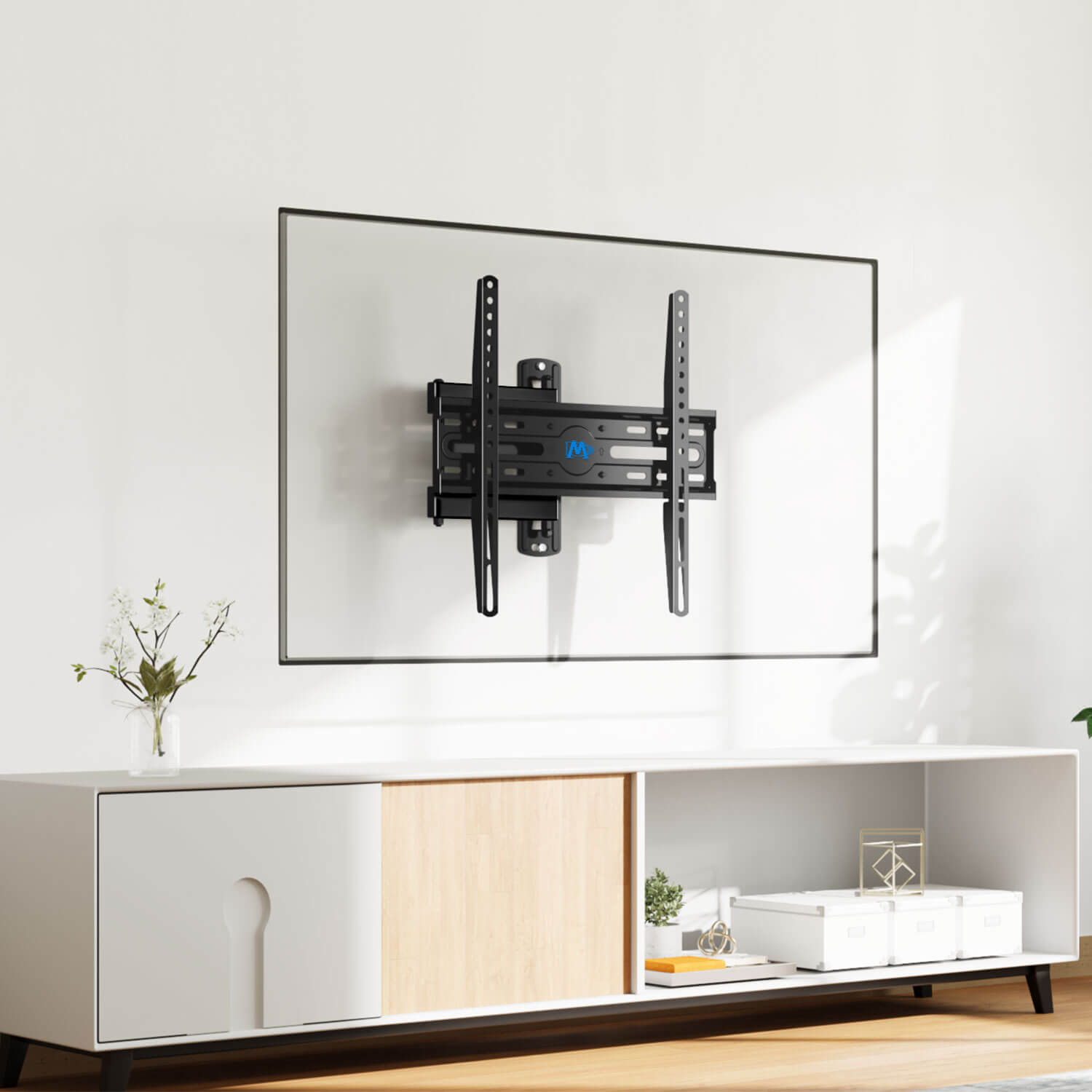 55 inch TV mount hangs the TV in office, corner, or at home