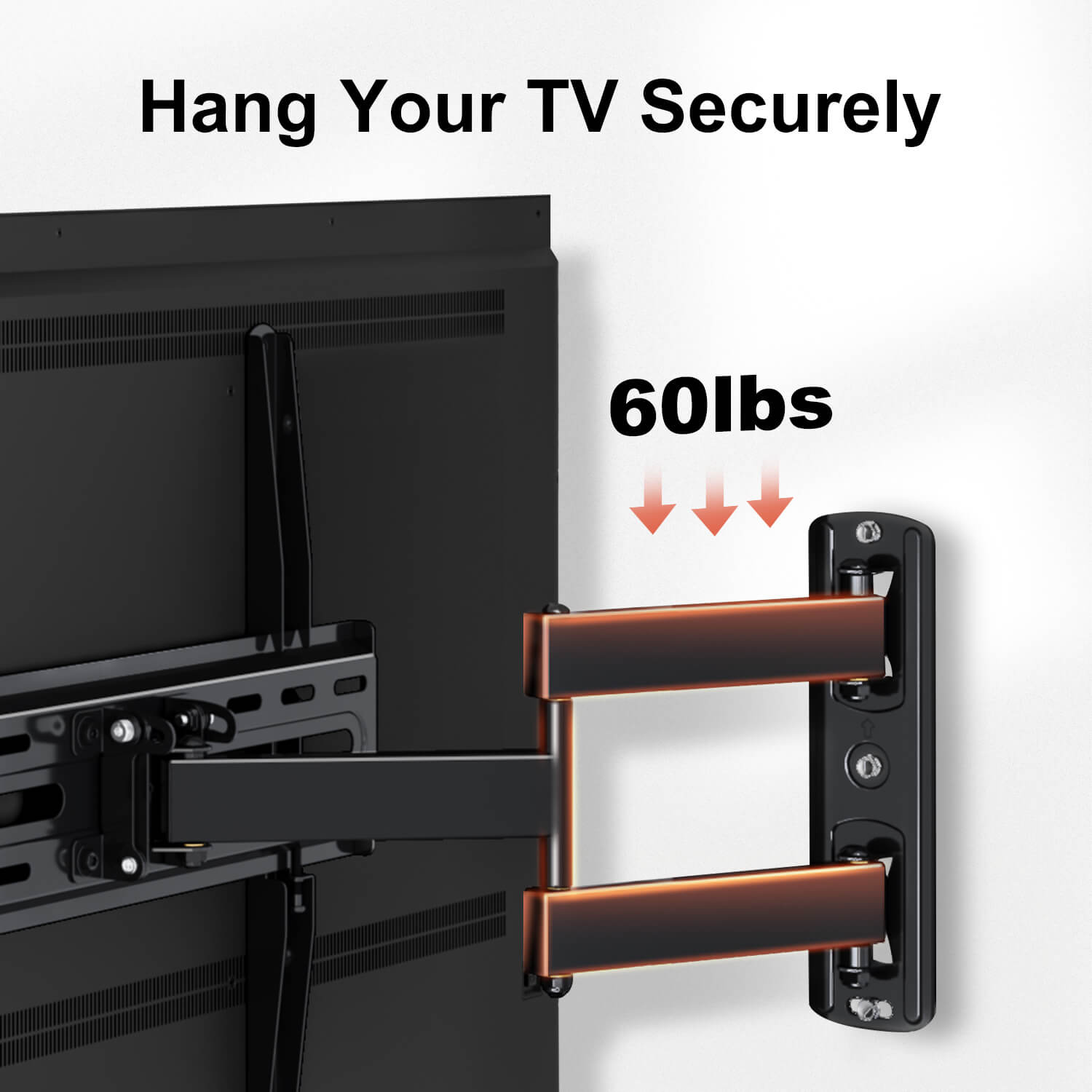 full motion TV wall mount hangs your TV securely