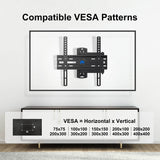 VESA mount is comaptible with VESA patterns from 75×75 to 400×400