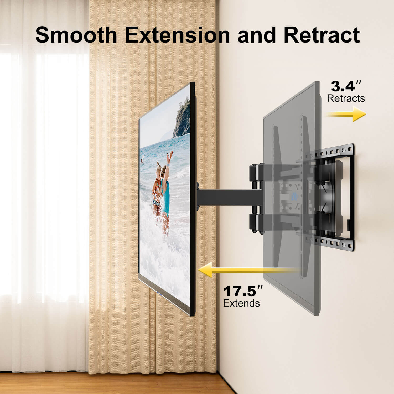 extendable TV mount with 17.5'' extension and 3.4'' low profile