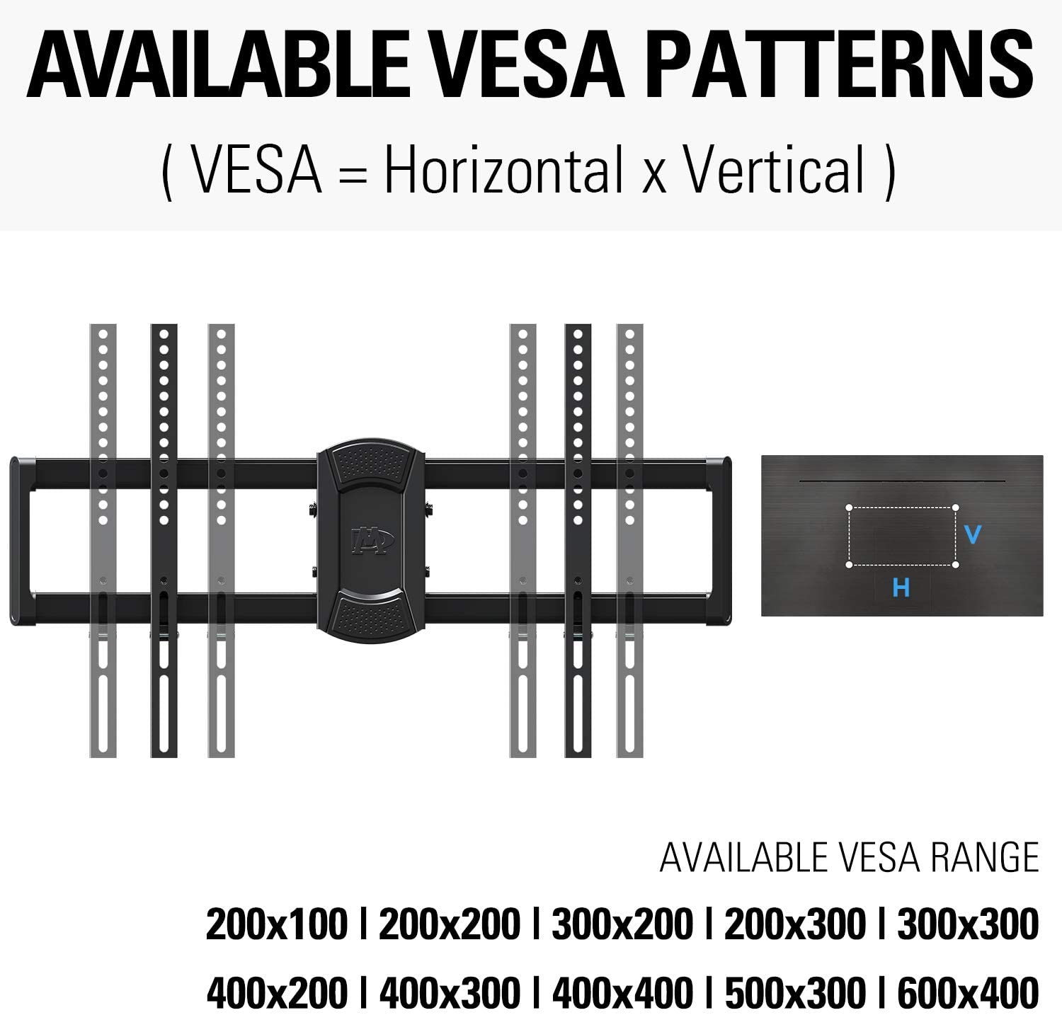compatible with VESA from 200×100 to 600×400