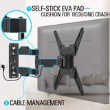Full motion TV mount with self-stick eva pad and cable management
