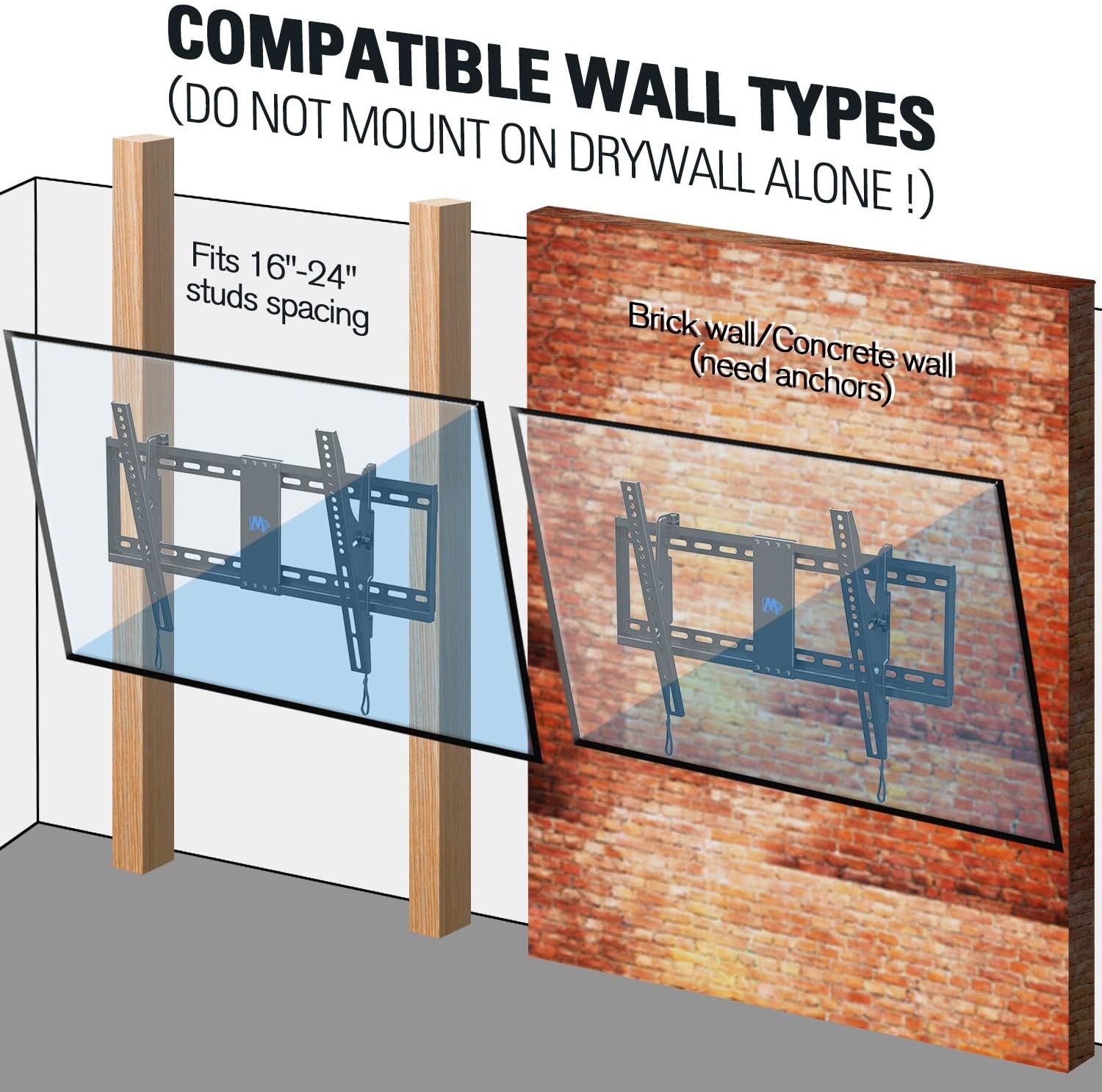 Tilting TV bracket for 24'' studs or concrete wall