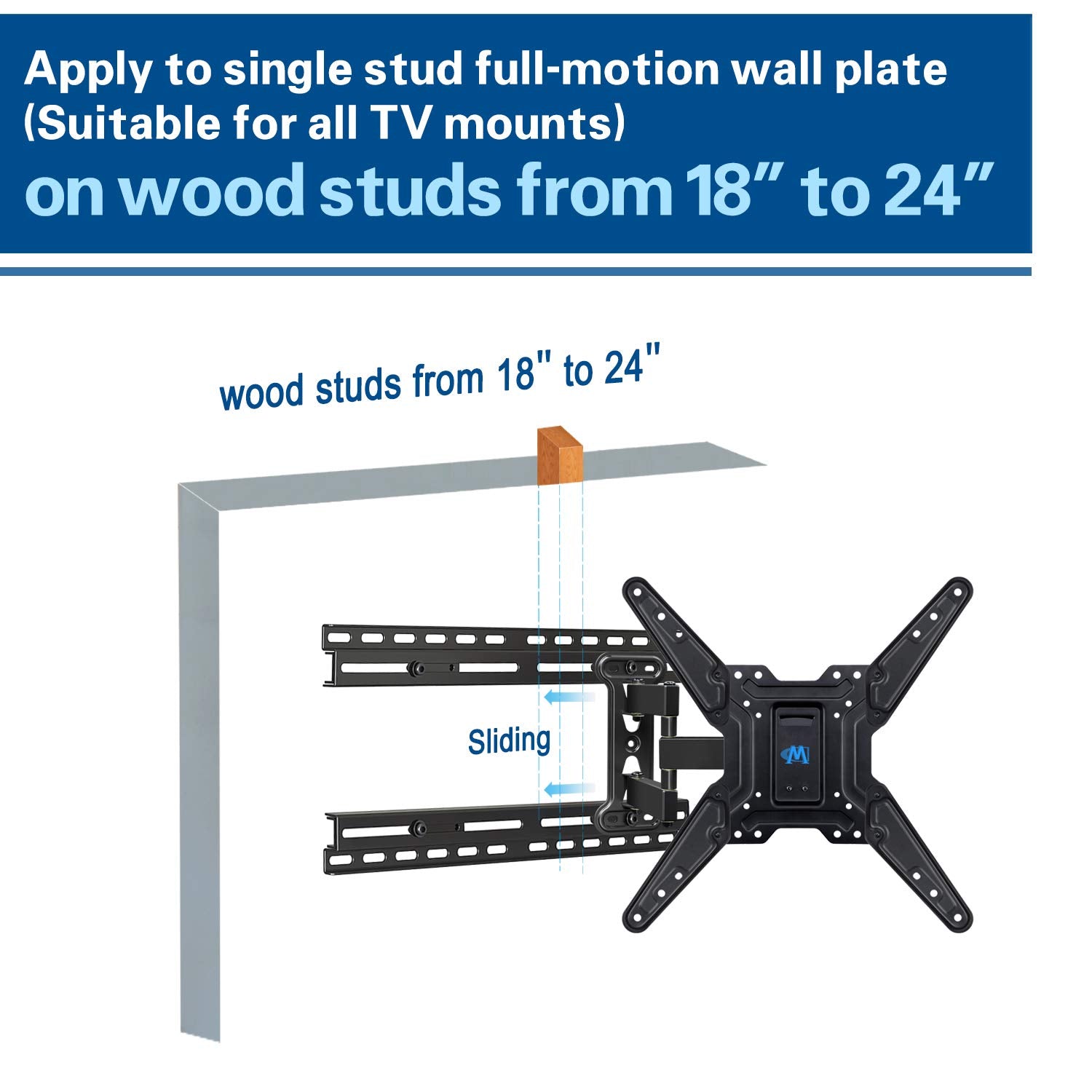 apply to 16'' single stud TV mount on 18''-24'' wood studs