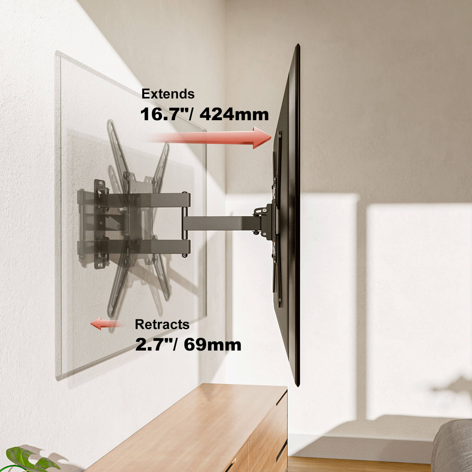 55 inch TV wall mount with 16.7'' extension and 2.7'' low profile